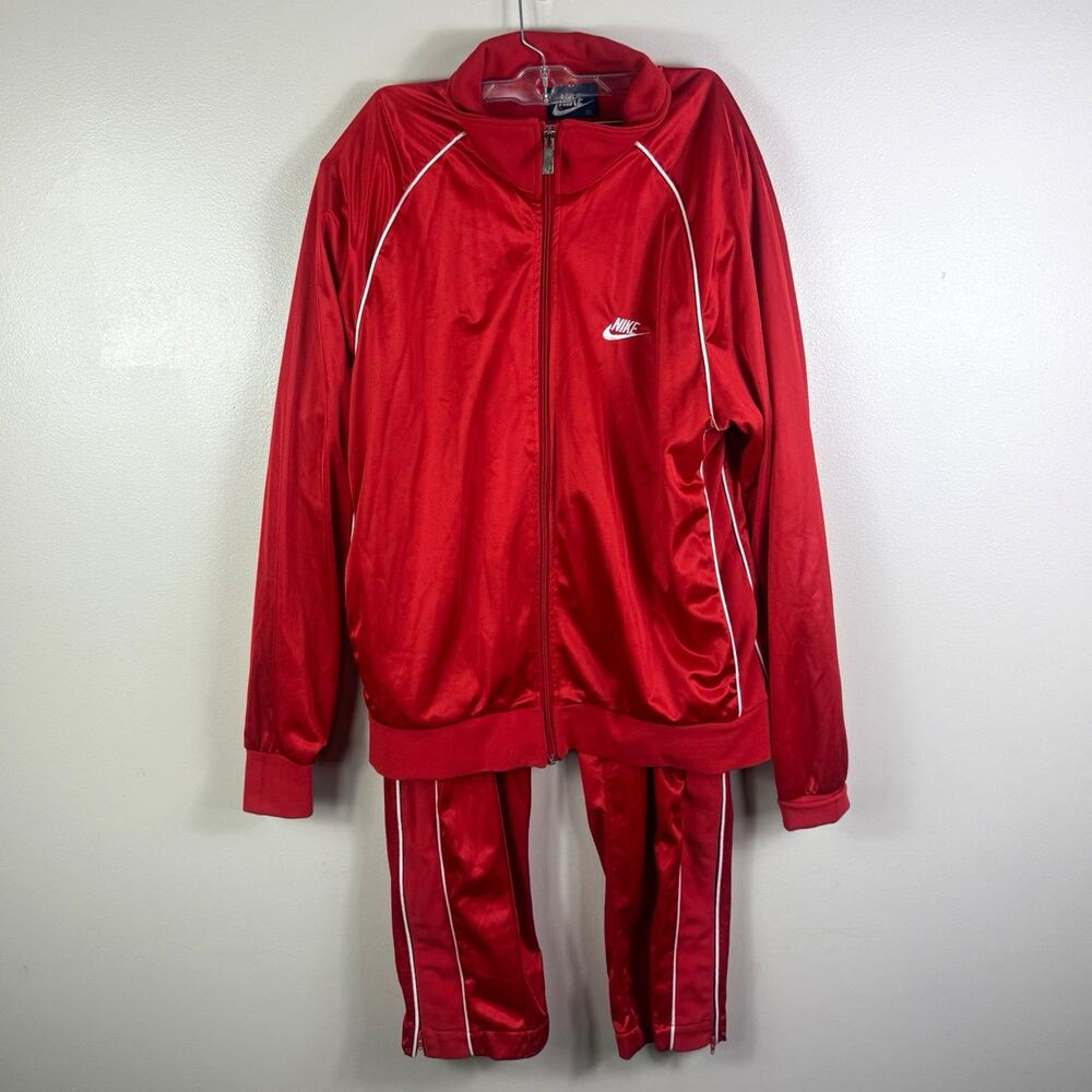 Vintage Nike Men's Red/White 2-Piece Tracksuit Full Zip Jacket & Pants XL
